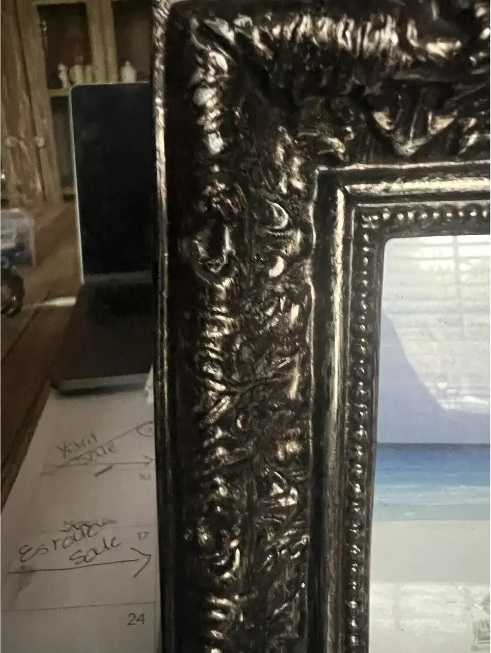 Heavy Vintage Ornate Cast Metal Picture Frame